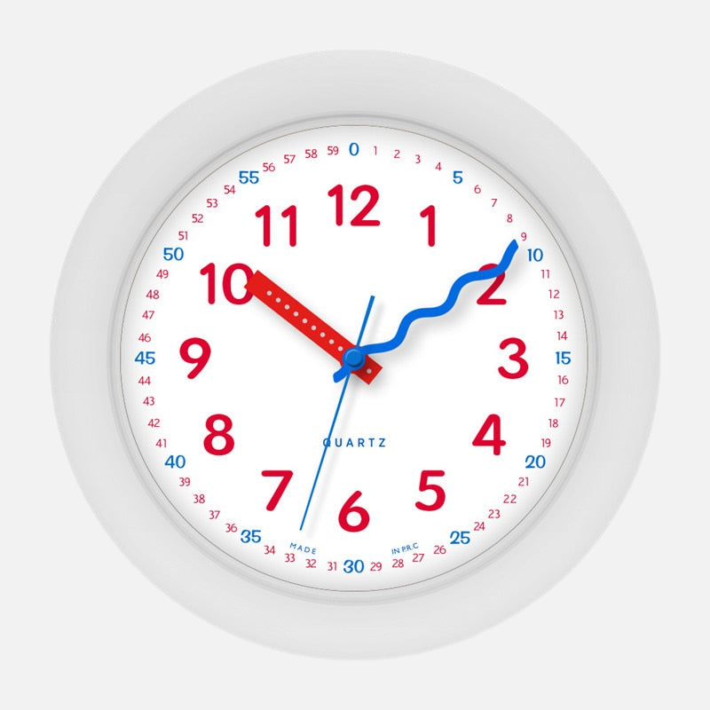Timewise Learning Wall Clock – Educational Kids Classroom Playroom Silent Analog Quartz White