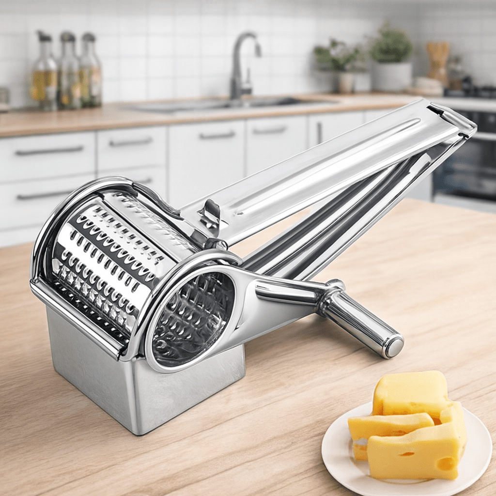 Gratix Rotary Cheese Grater – Stainless Steel Kitchen Manual Drum Slicer Vegetable Shredder