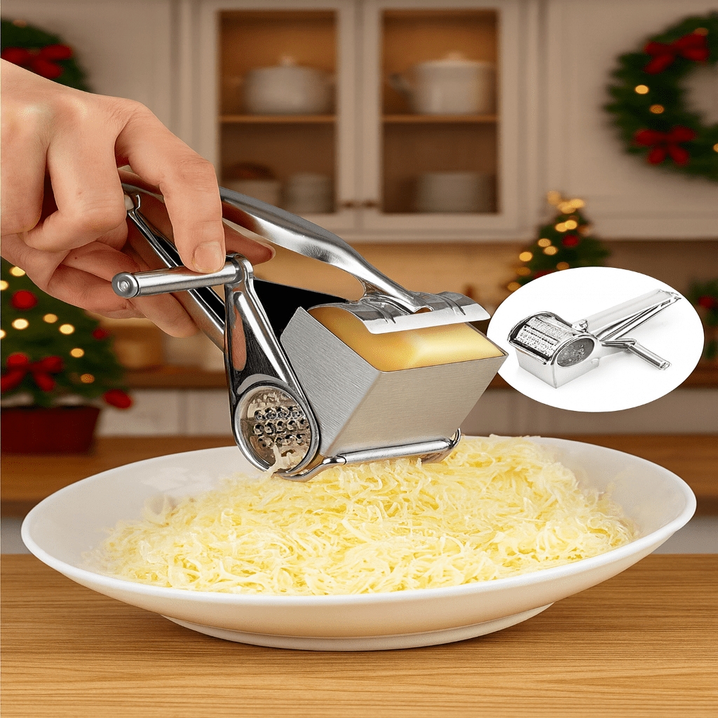 Gratix Rotary Cheese Grater – Stainless Steel Kitchen Manual Drum Slicer Vegetable Shredder
