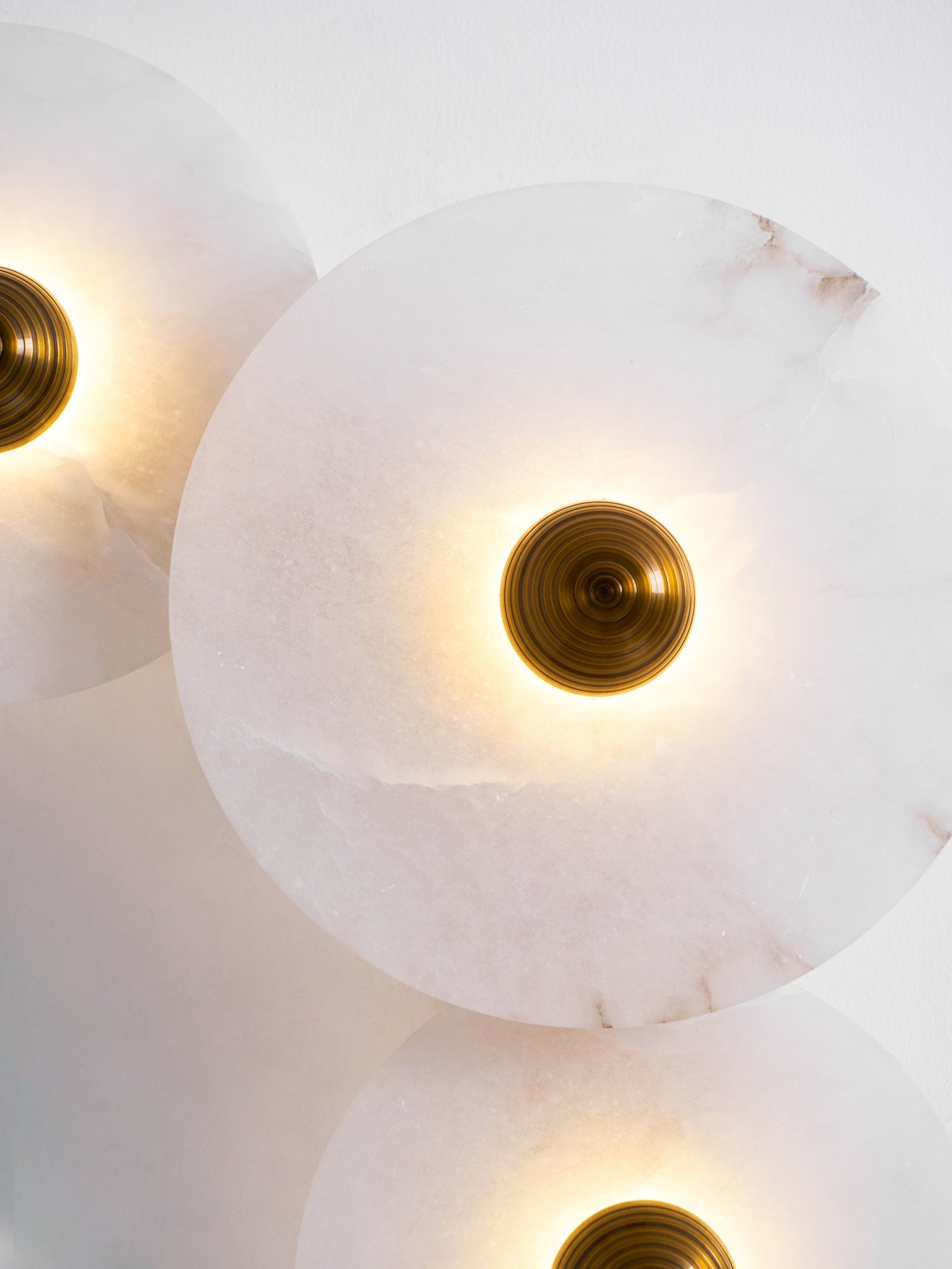 Halo Alabaster Disc Wall Lamp - Triple Round Stone Wall Light Feature