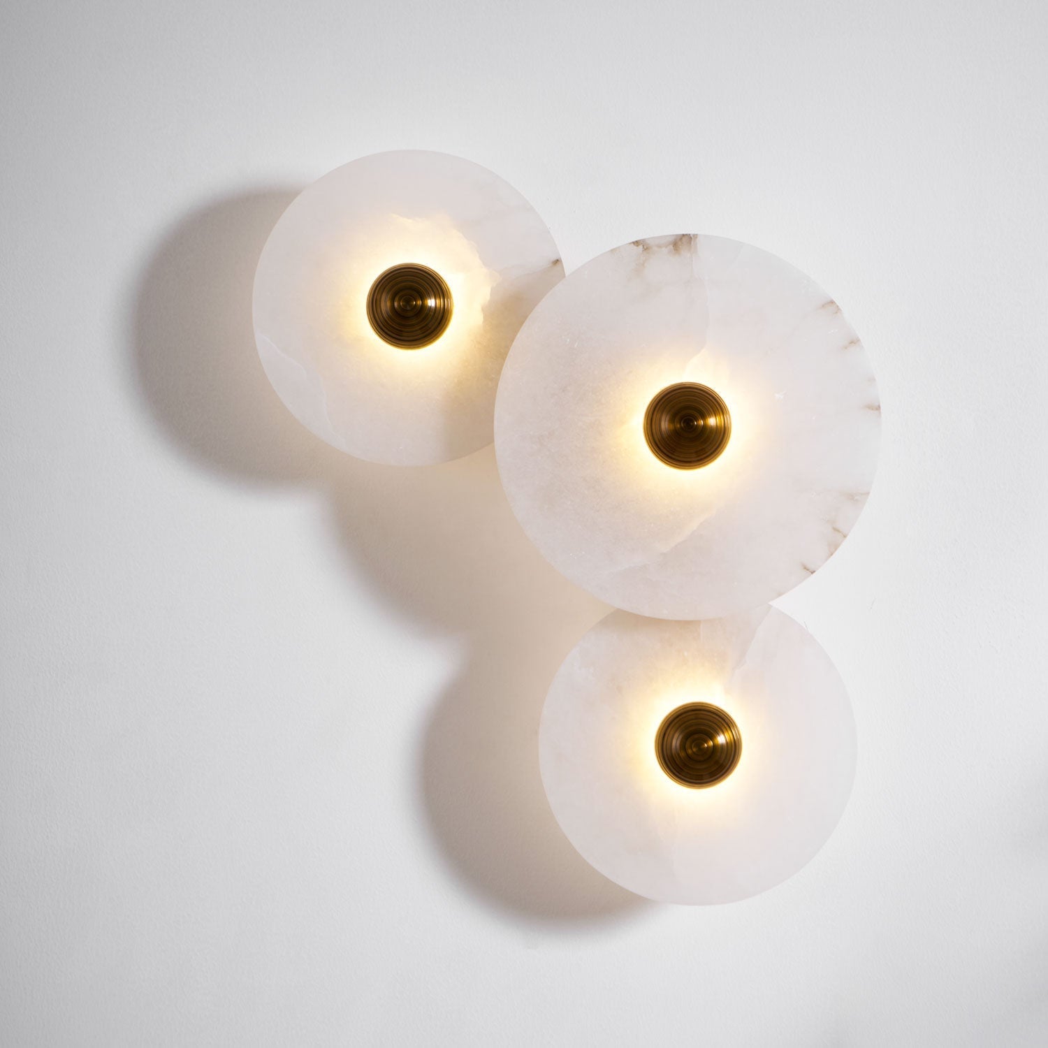 Halo Alabaster Disc Wall Lamp - Triple Round Stone Wall Light Feature