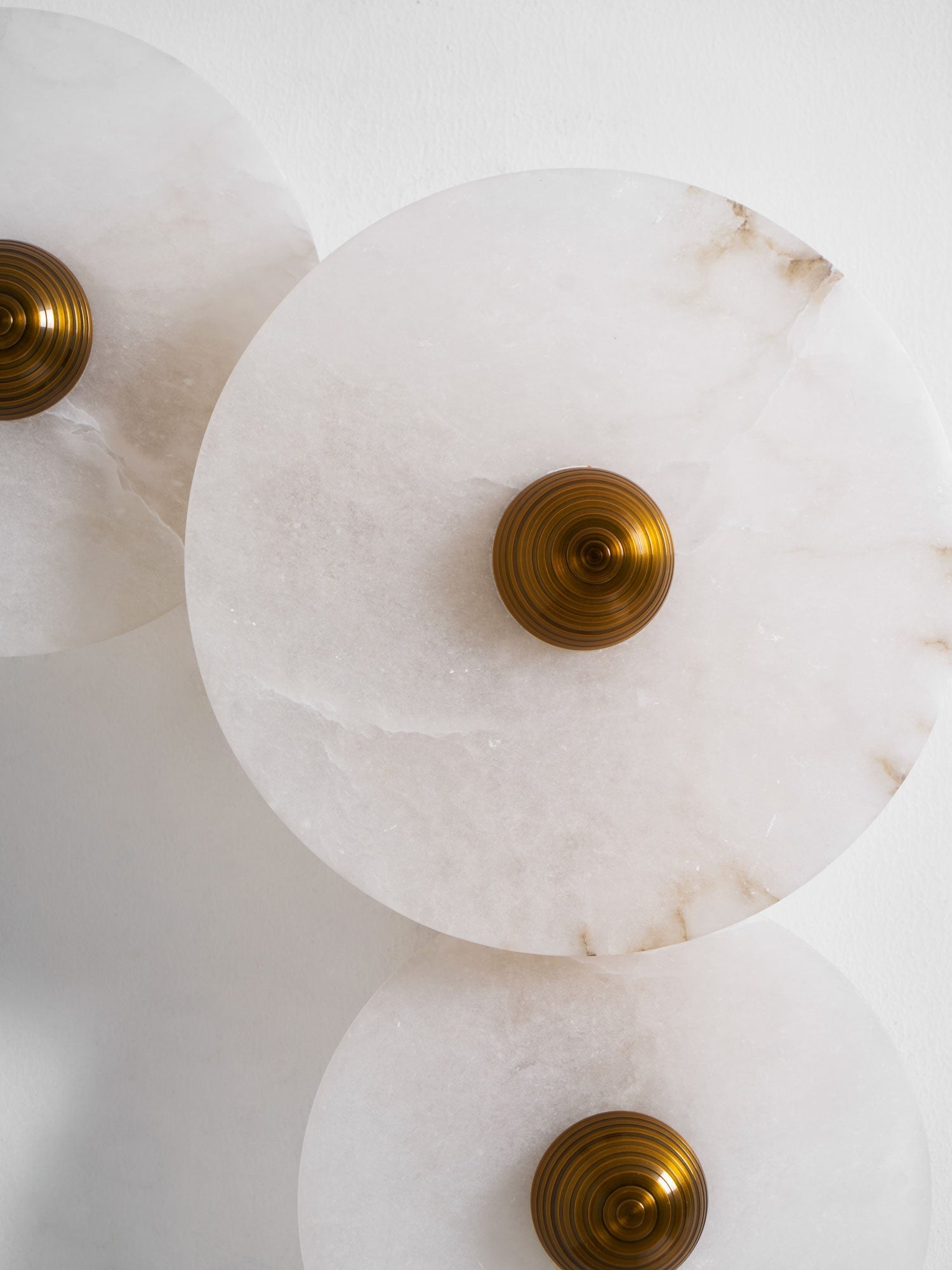 Halo Alabaster Disc Wall Lamp - Triple Round Stone Wall Light Feature