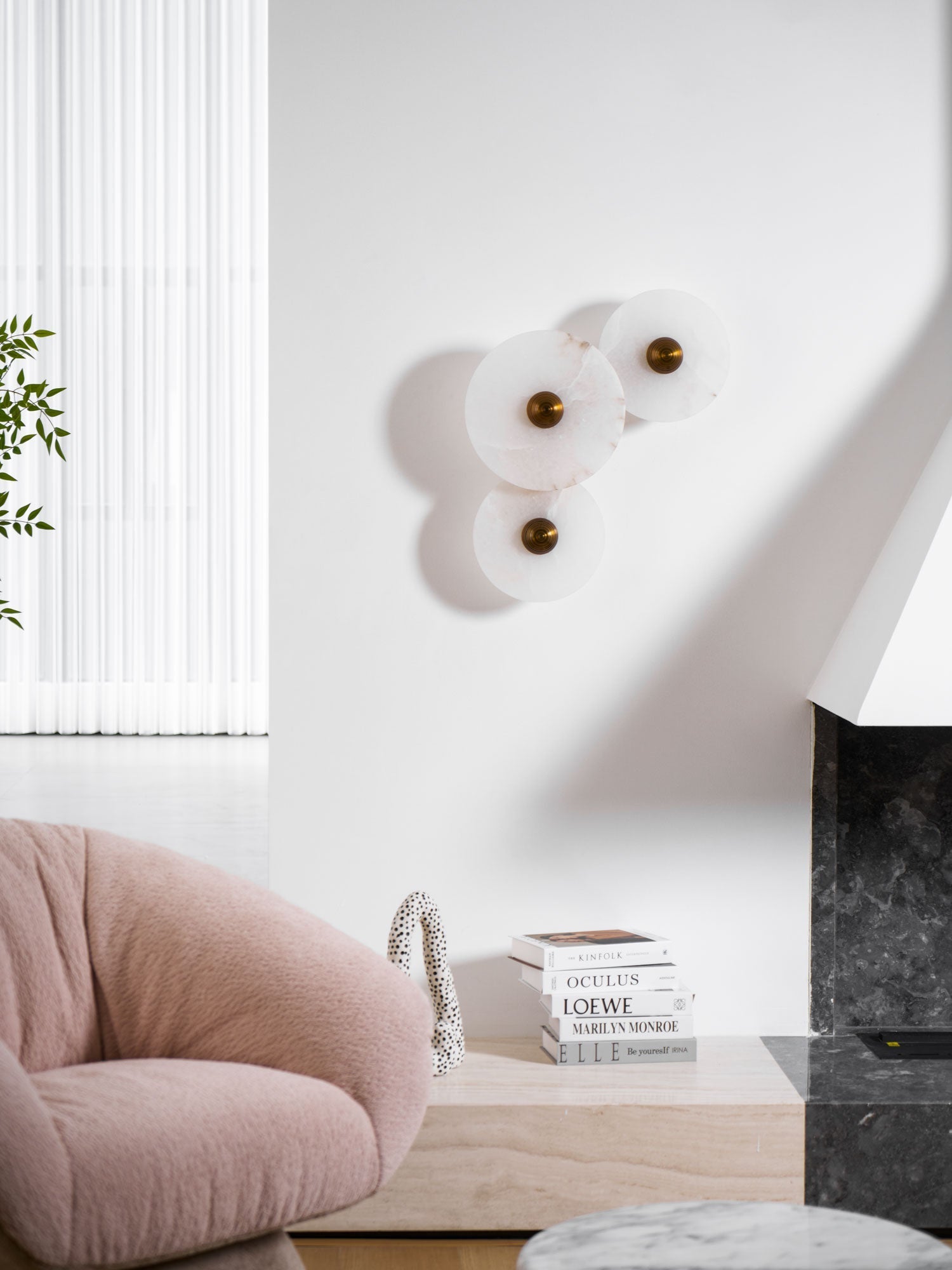 Halo Alabaster Disc Wall Lamp - Triple Round Stone Wall Light Feature