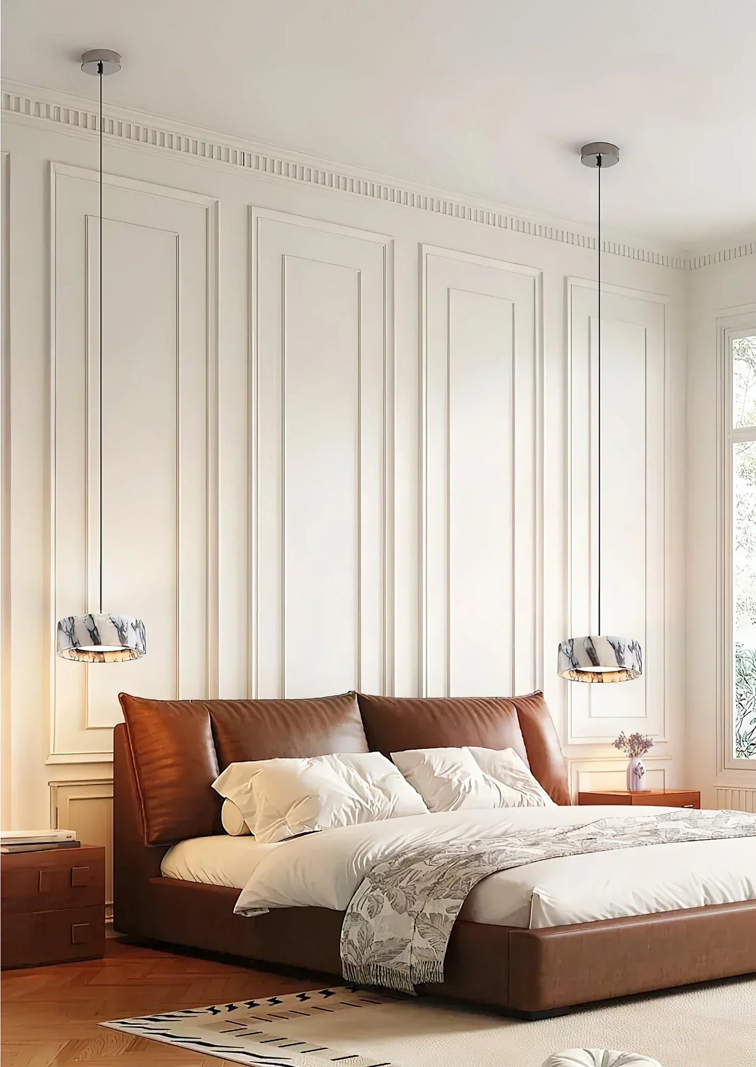 Grey Veined Dome Pendant Lamp – Handcrafted Marble Pendant Light