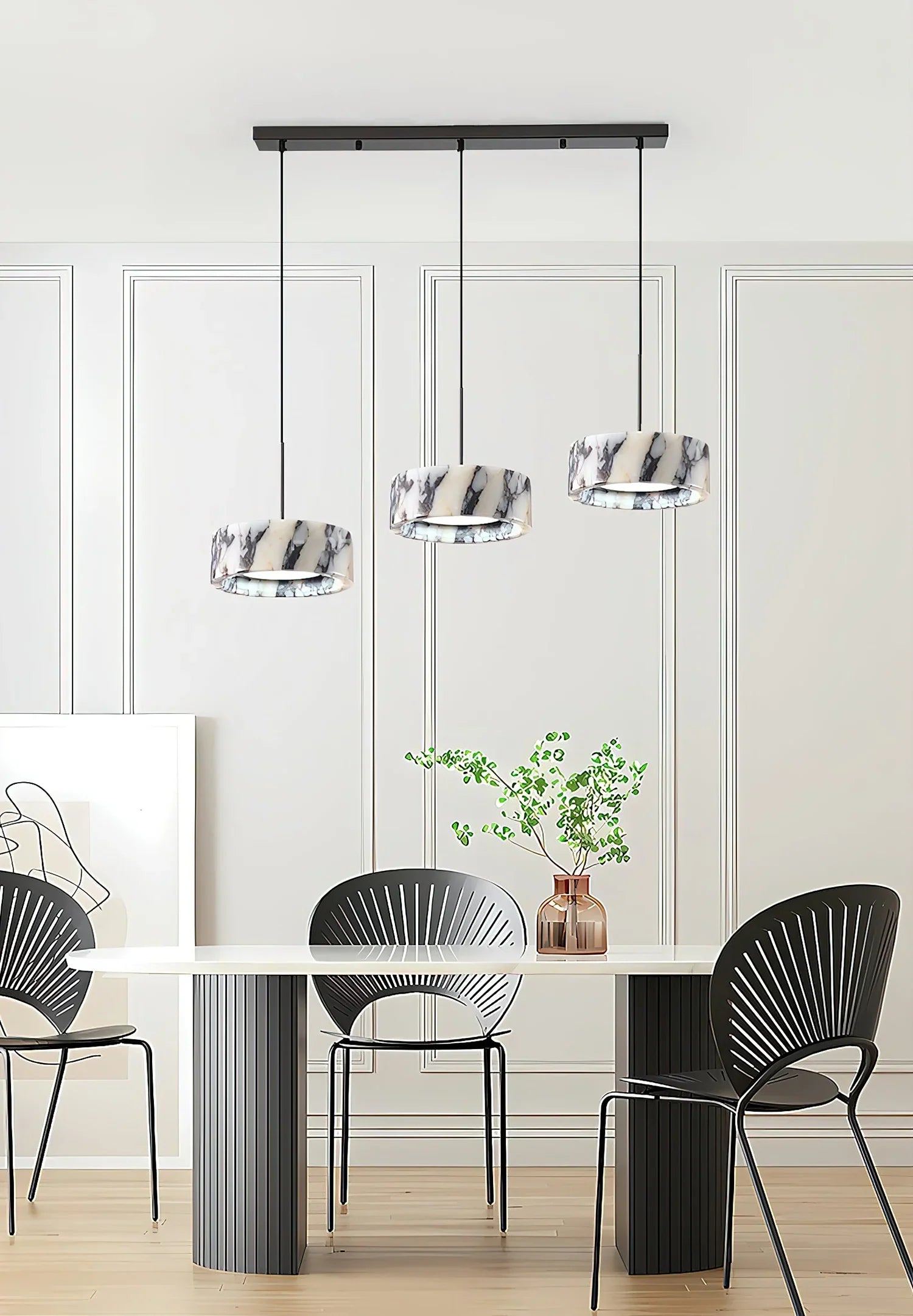 Grey Veined Dome Pendant Lamp – Handcrafted Marble Pendant Light