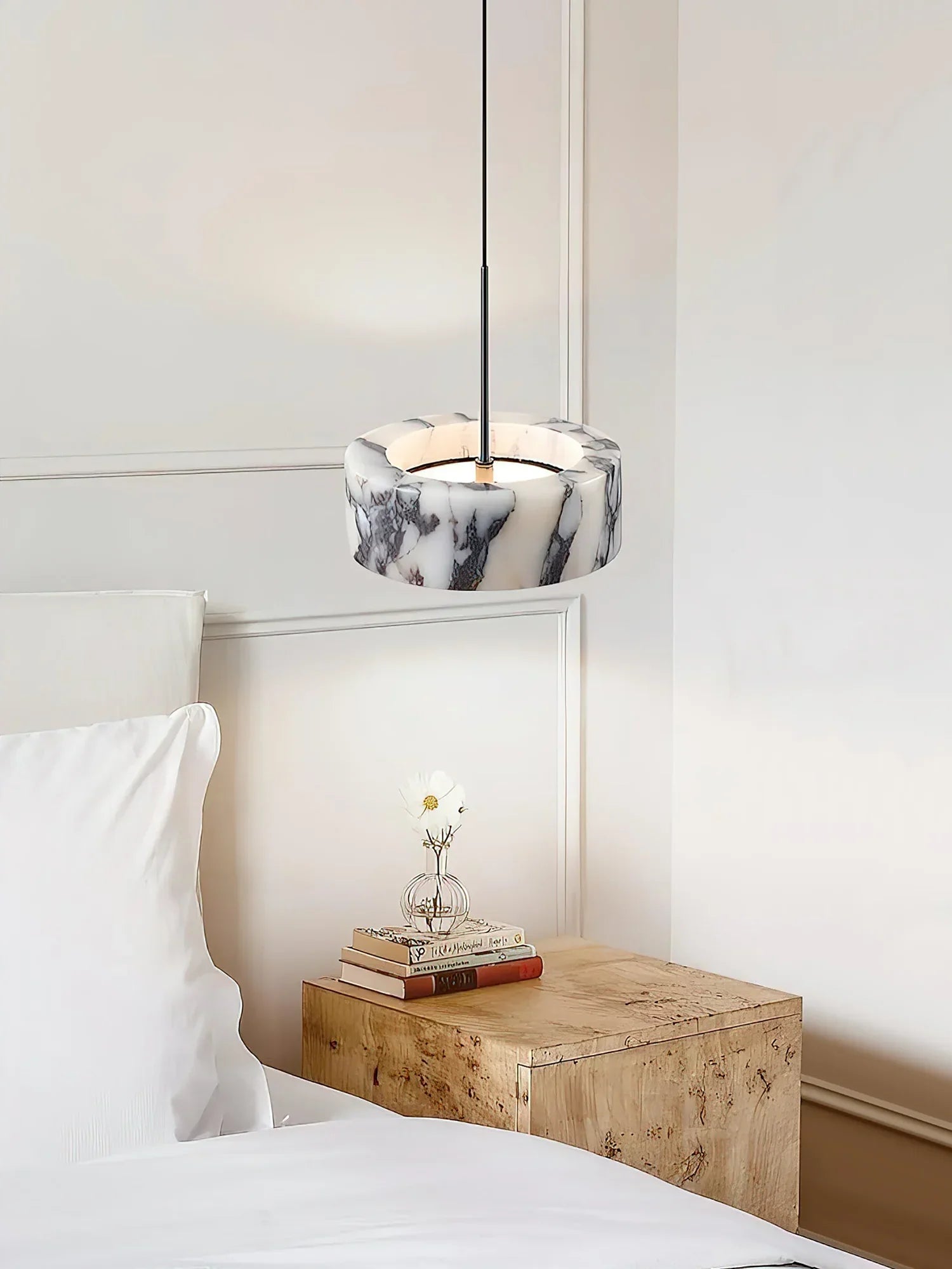 Grey Veined Dome Pendant Lamp – Handcrafted Marble Pendant Light