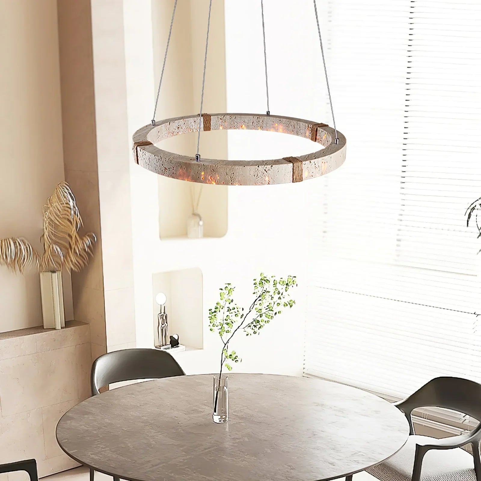 Quiet Travertine Ring Chandelier – LED Circular Travertine Ring Modern Ceiling Fixture