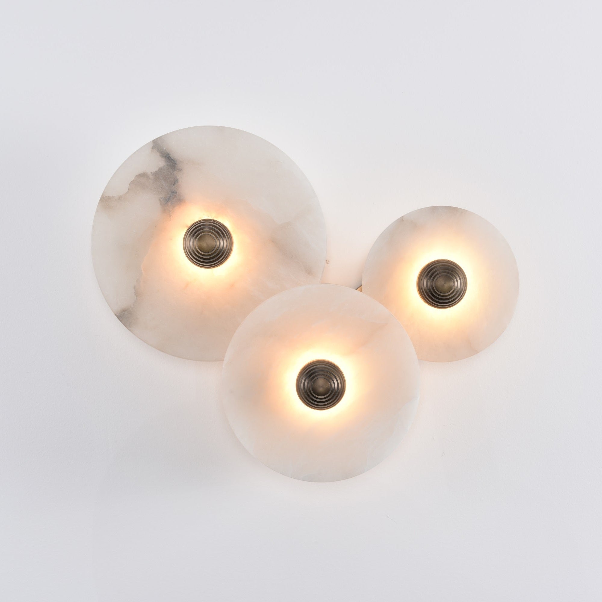 Halo Alabaster Disc Wall Lamp - Triple Round Stone Wall Light Feature