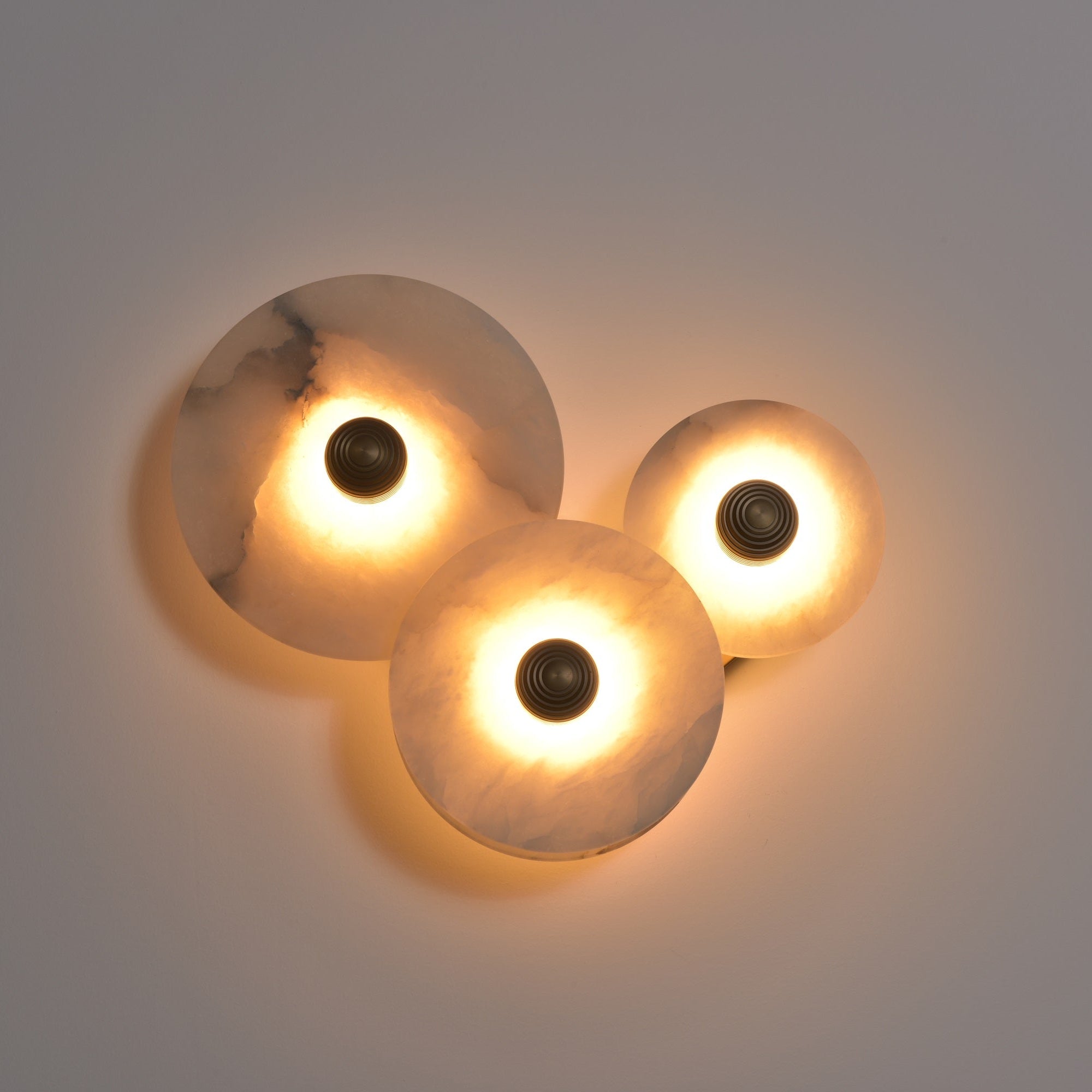 Halo Alabaster Disc Wall Lamp - Triple Round Stone Wall Light Feature