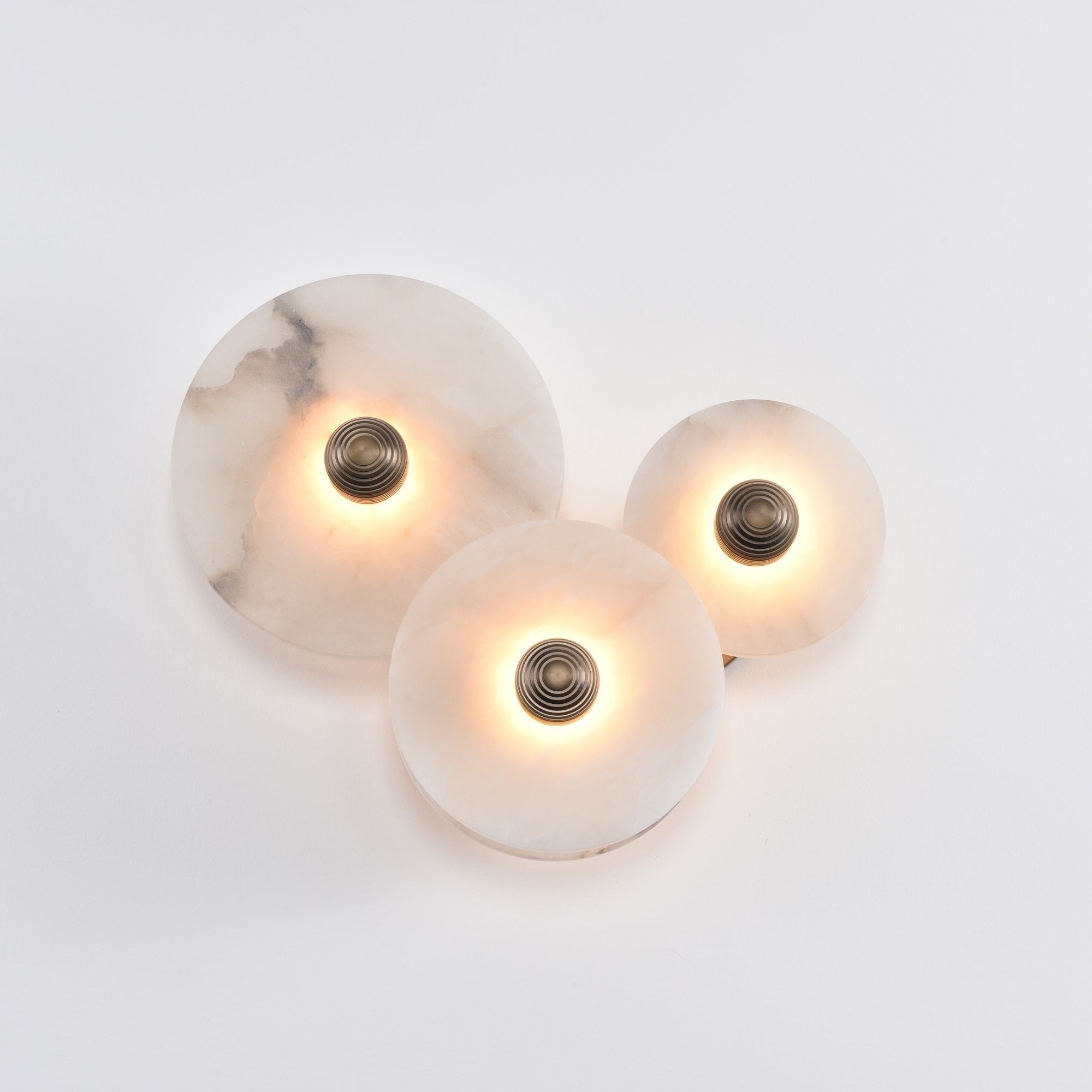 Halo Alabaster Disc Wall Lamp - Triple Round Stone Wall Light Feature
