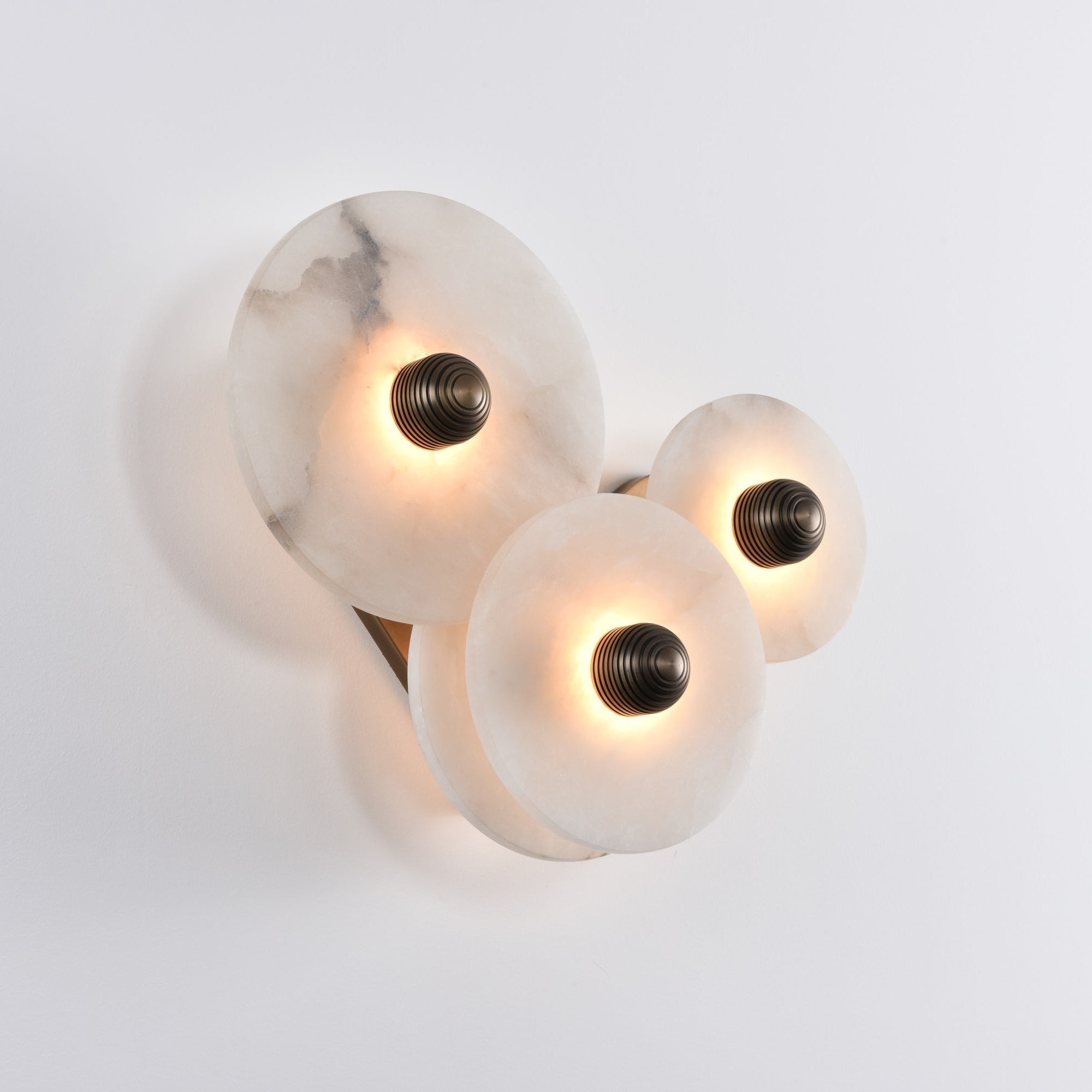 Halo Alabaster Disc Wall Lamp - Triple Round Stone Wall Light Feature