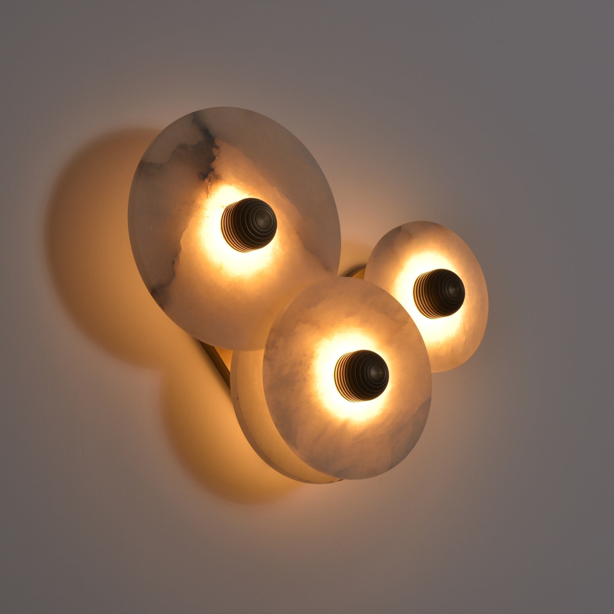 Halo Alabaster Disc Wall Lamp - Triple Round Stone Wall Light Feature