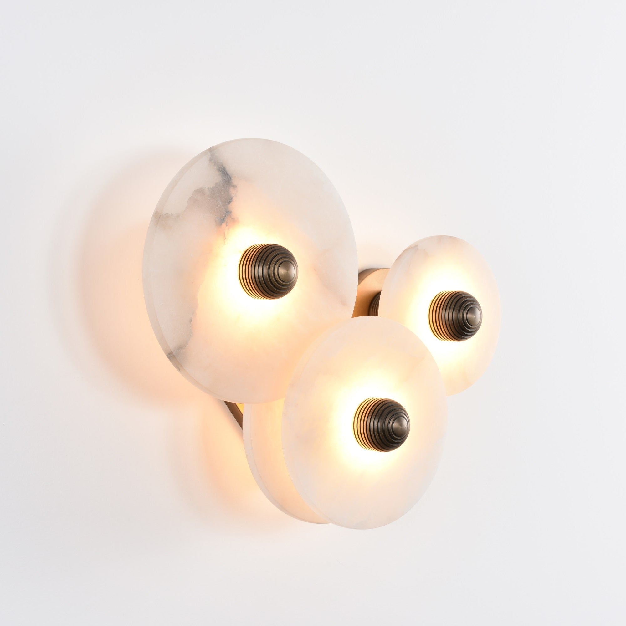 Halo Alabaster Disc Wall Lamp - Triple Round Stone Wall Light Feature