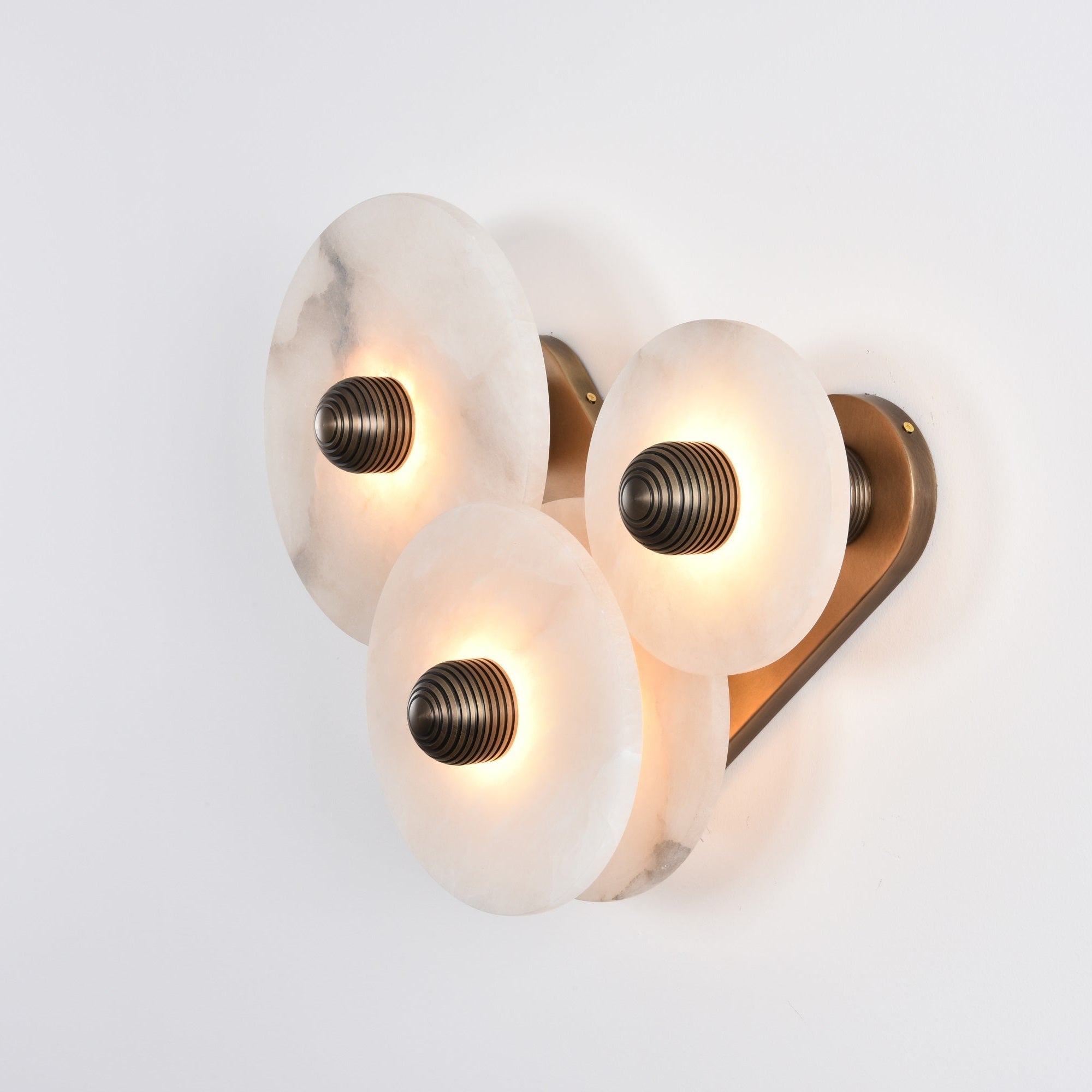 Halo Alabaster Disc Wall Lamp - Triple Round Stone Wall Light Feature