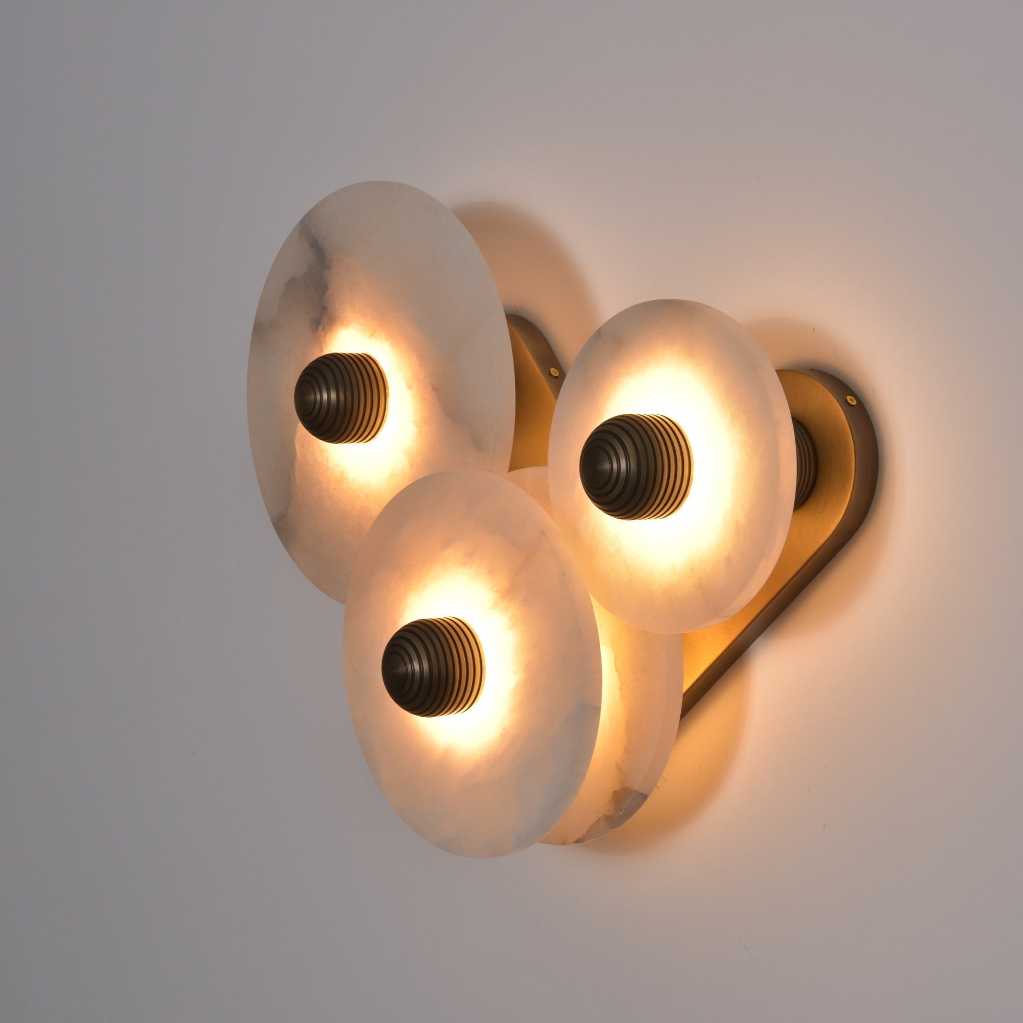Halo Alabaster Disc Wall Lamp - Triple Round Stone Wall Light Feature