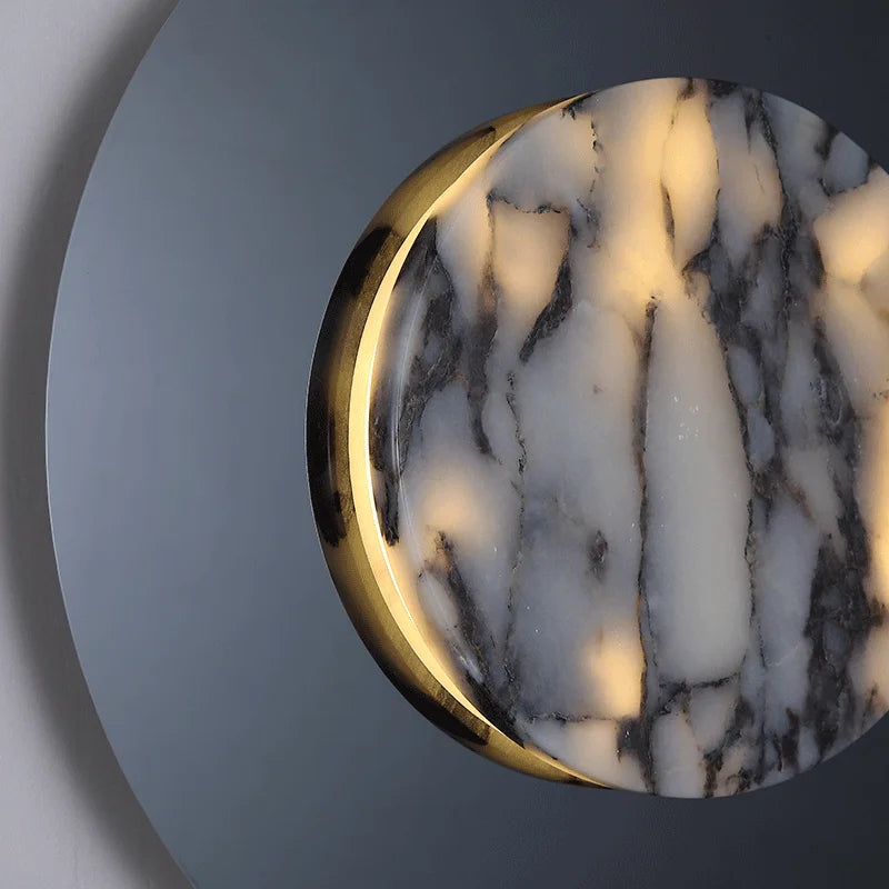 Orbyx Marble Wall Sconce – Modern Round Black Metal Decorative Lighting Bedroom Living Room