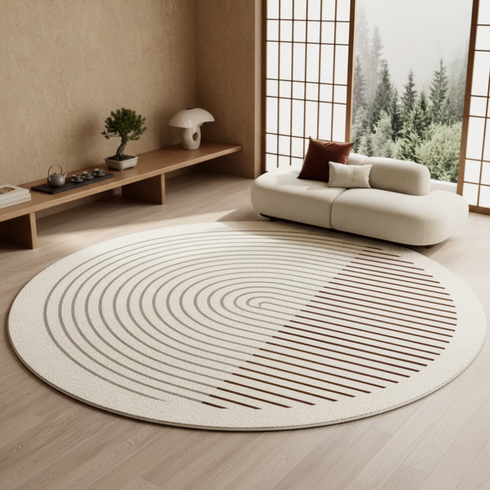 Zenrin Circle Area Rug – Round Tufted Geometric Living Room Bedroom Washable Soft Non-Slip Carpet