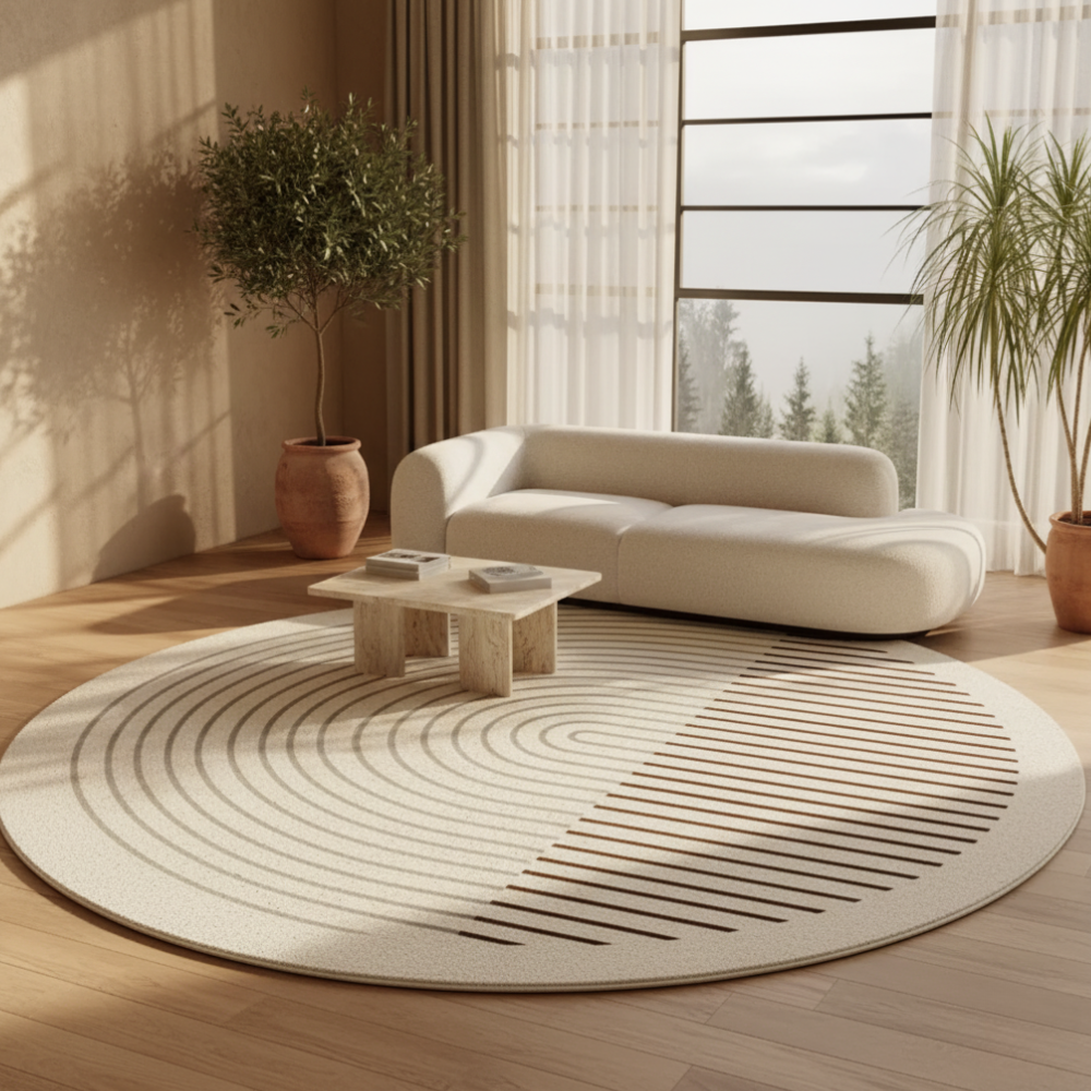 Zenrin Circle Area Rug – Round Tufted Geometric Living Room Bedroom Washable Soft Non-Slip Carpet