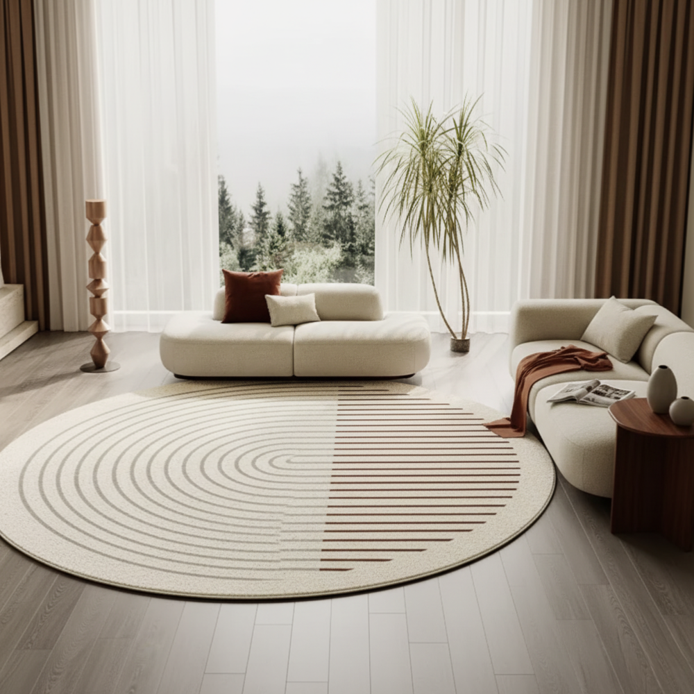 Zenrin Circle Area Rug – Round Tufted Geometric Living Room Bedroom Washable Soft Non-Slip Carpet