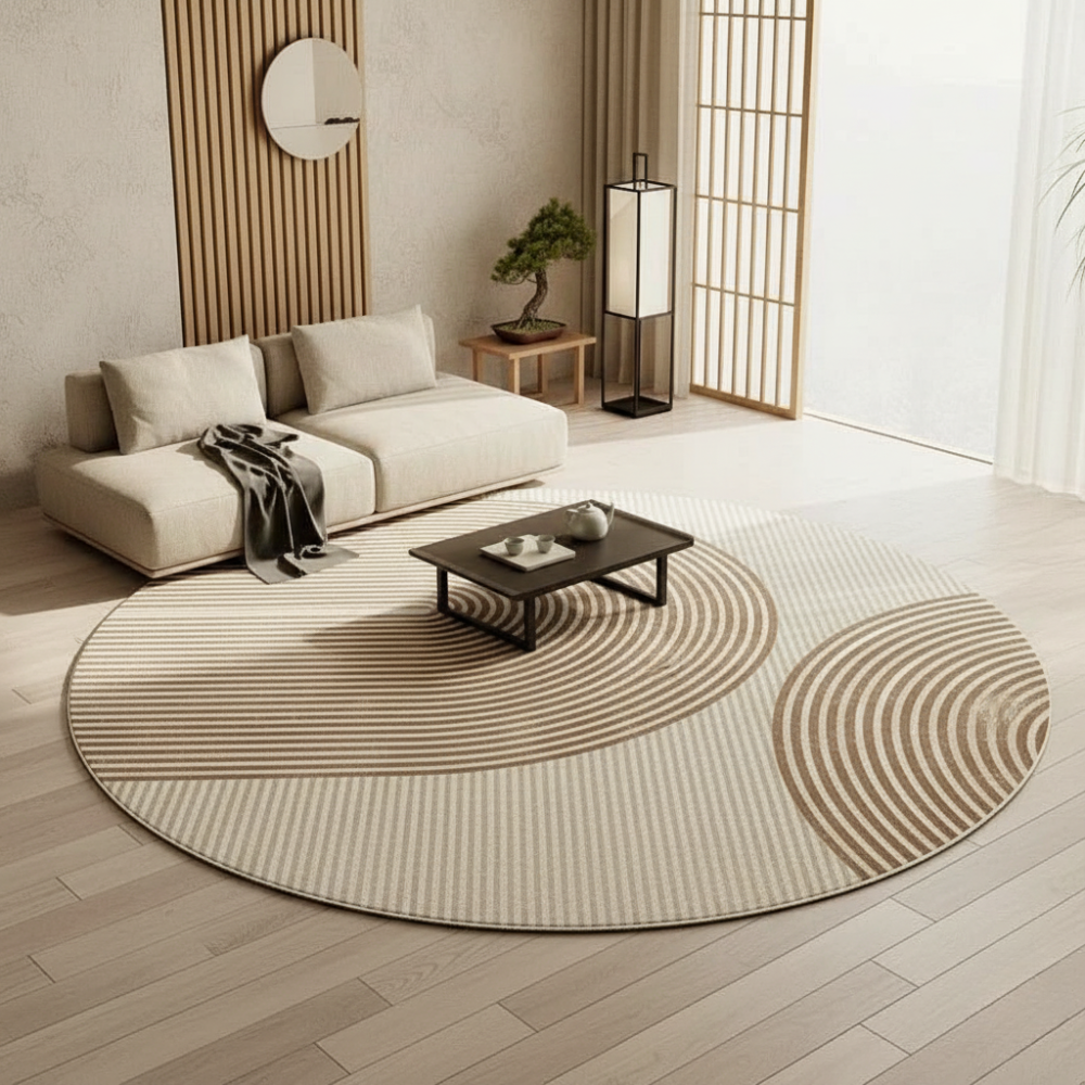 Zenrin Circle Area Rug – Round Tufted Geometric Living Room Bedroom Washable Soft Non-Slip Carpet
