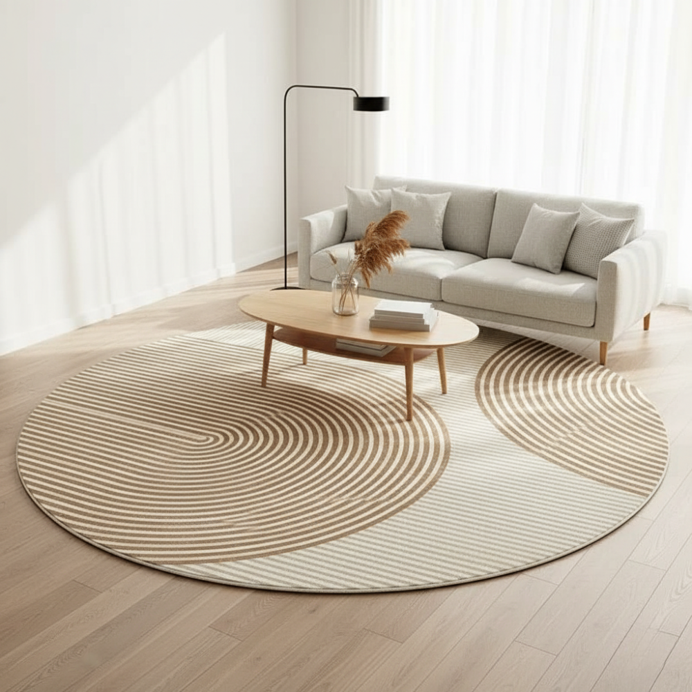 Zenrin Circle Area Rug – Round Tufted Geometric Living Room Bedroom Washable Soft Non-Slip Carpet
