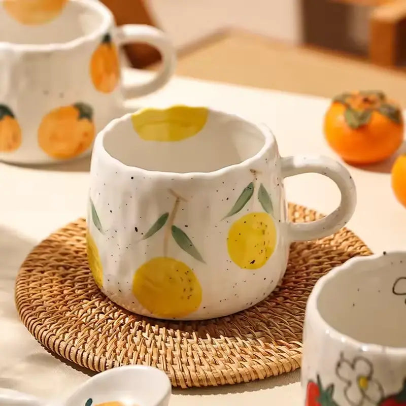 Clementine Grove Ceramic Mug – Handmade Orange Pattern Coffee Tea Cup Kitchen Drinkware Rustic Decor