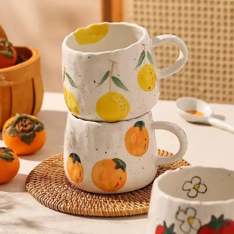 Clementine Grove Ceramic Mug – Handmade Orange Pattern Coffee Tea Cup Kitchen Drinkware Rustic Decor