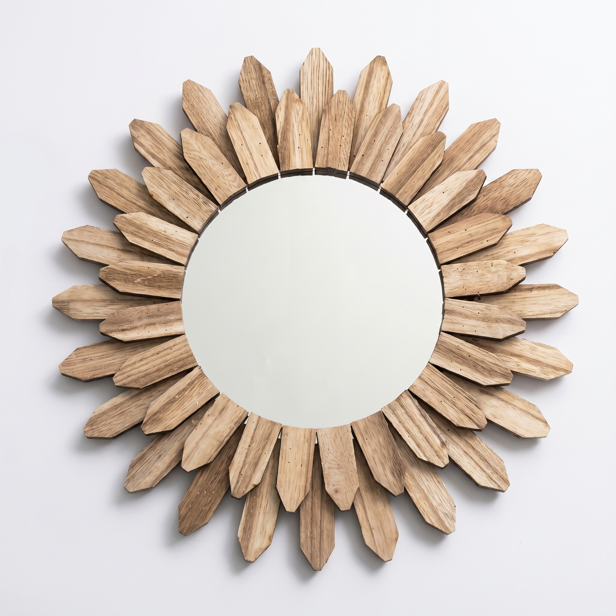 Solarian Sunburst Wall Mirror – Round Natural Wood Decorative Living Room Bedroom Entryway Decor