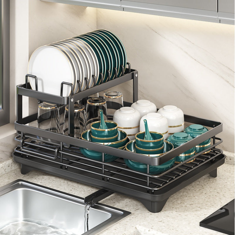 Verdant Tier Dish Rack – 2 Tier Carbon Steel Kitchen Dish Drainer Rustproof Adjustable Spout Large Capacity