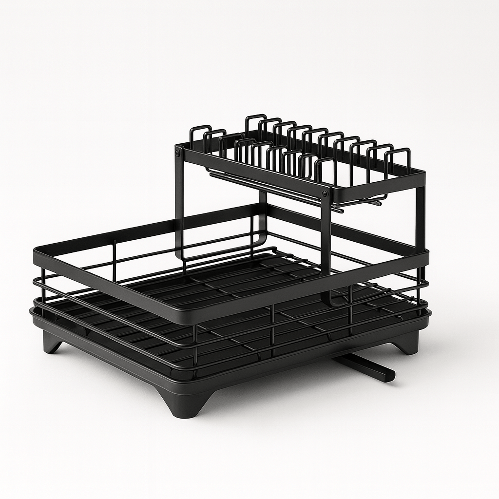 Verdant Tier Dish Rack – 2 Tier Carbon Steel Kitchen Dish Drainer Rustproof Adjustable Spout Large Capacity