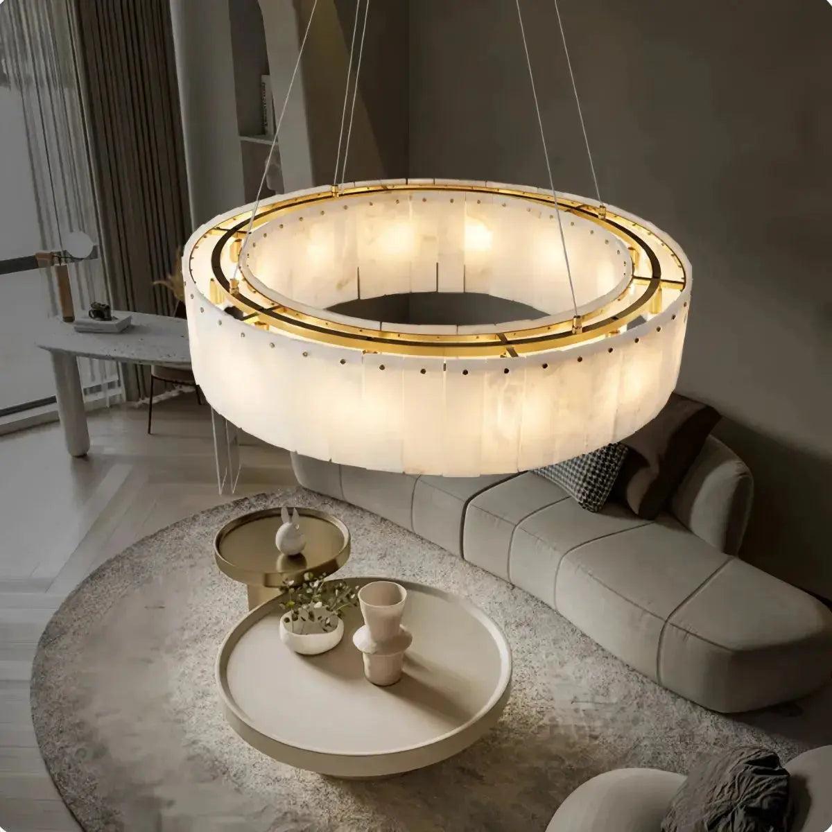 Marbelle Linear Marble Chandelier – Modern Kitchen Island LED Hanging Ceiling Fixture