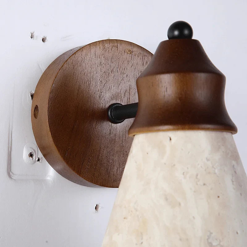 Cavallo Natural Stone Wall Sconce – Handcrafted Concrete Shade Wood Backplate Decorative Lighting Bedroom