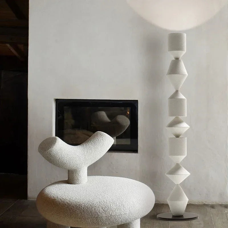 Totem Sculptural Floor Lamp – Modern Wooden Geometric Living Room Decorative Lighting Natural Oak