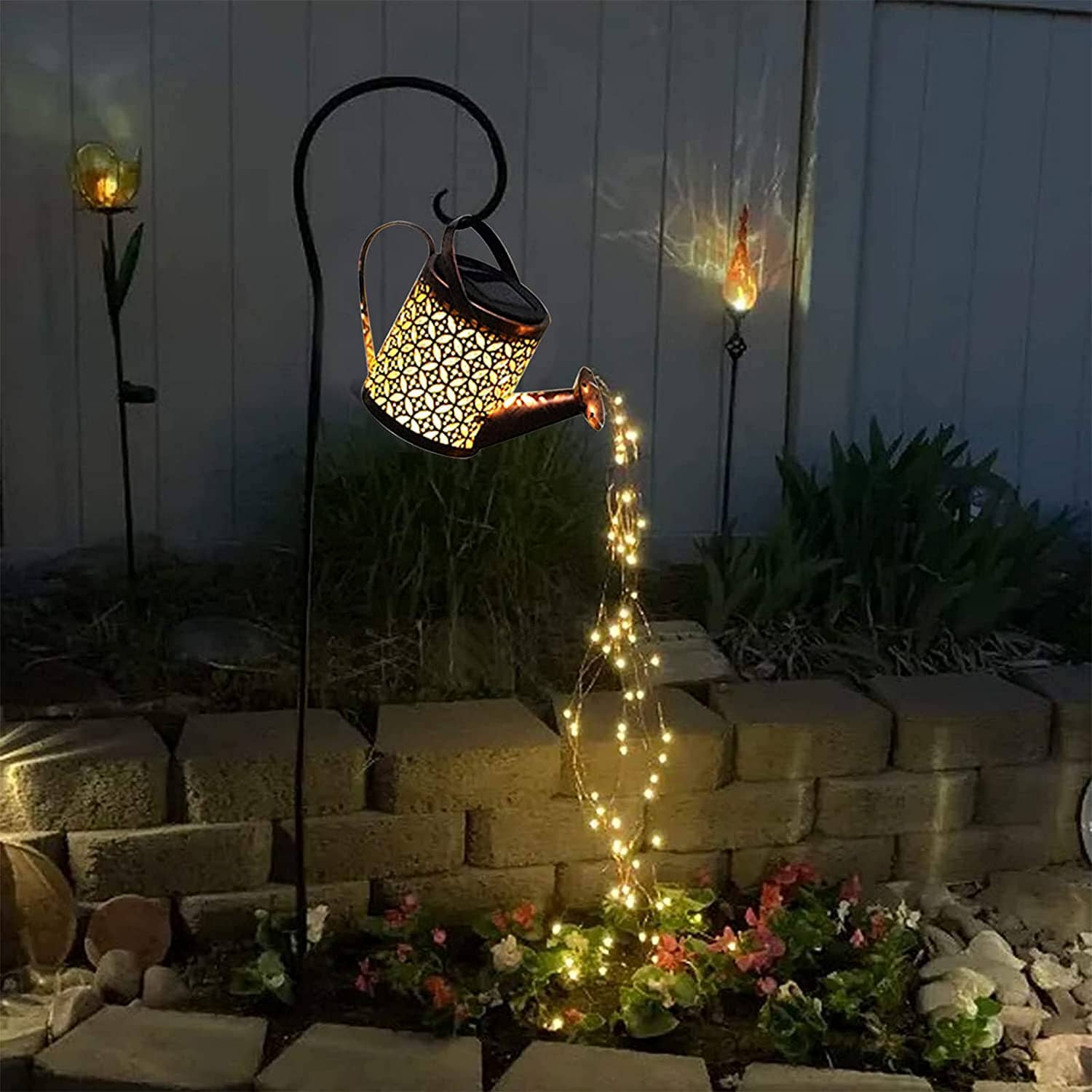Solar Watering Can Garden Light with Cascading LED Fairy String – Outdoor Decorative Pathway Landscape Lamp