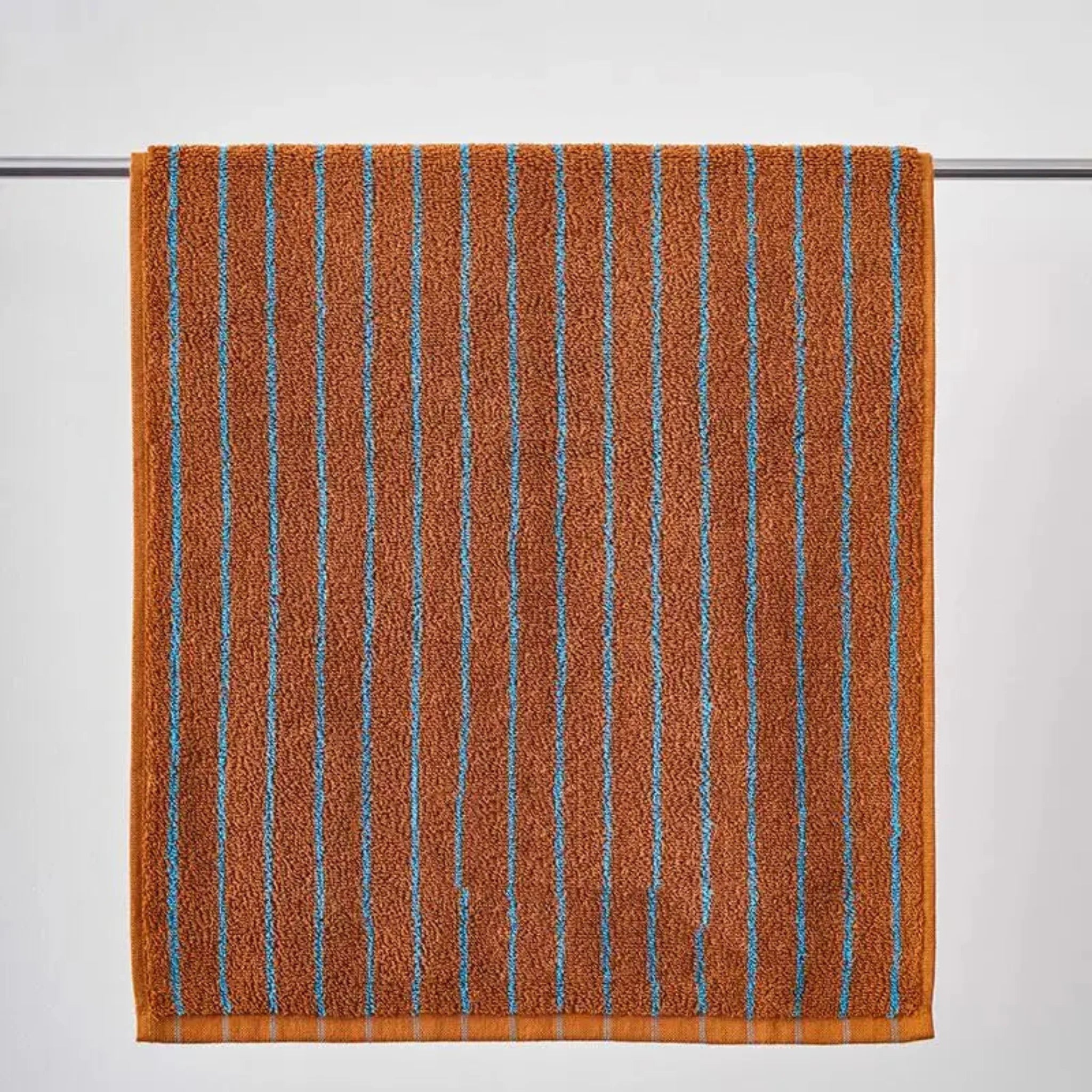Harlow Stripe Cotton Towel – Rust Orange Turquoise Vertical Striped Terry Bath Hand Towel Kitchen