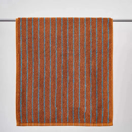 Harlow Stripe Cotton Towel – Rust Orange Turquoise Vertical Striped Terry Bath Hand Towel Kitchen