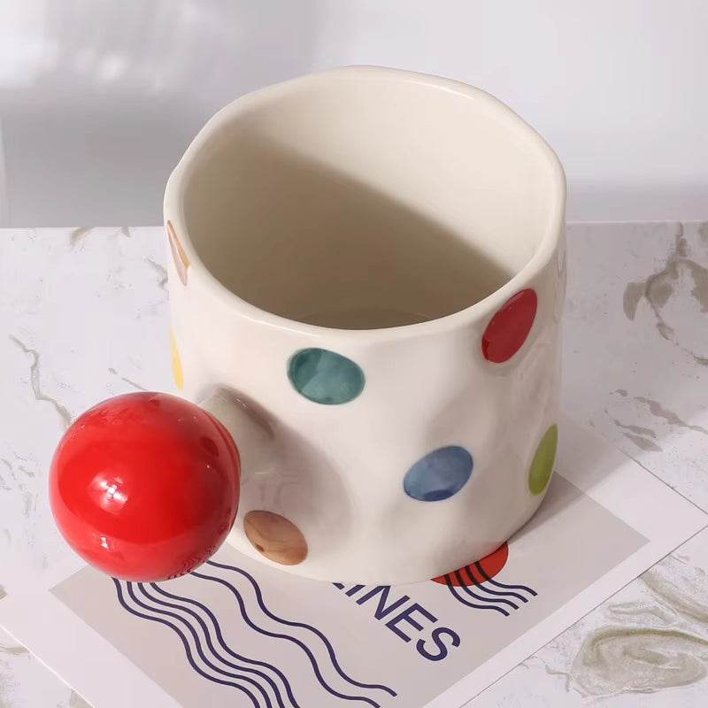 Amoré Ceramic Coffee Mug – Handpainted Heart Polka Dot Novelty Cup Large Handle Kitchen Dining
