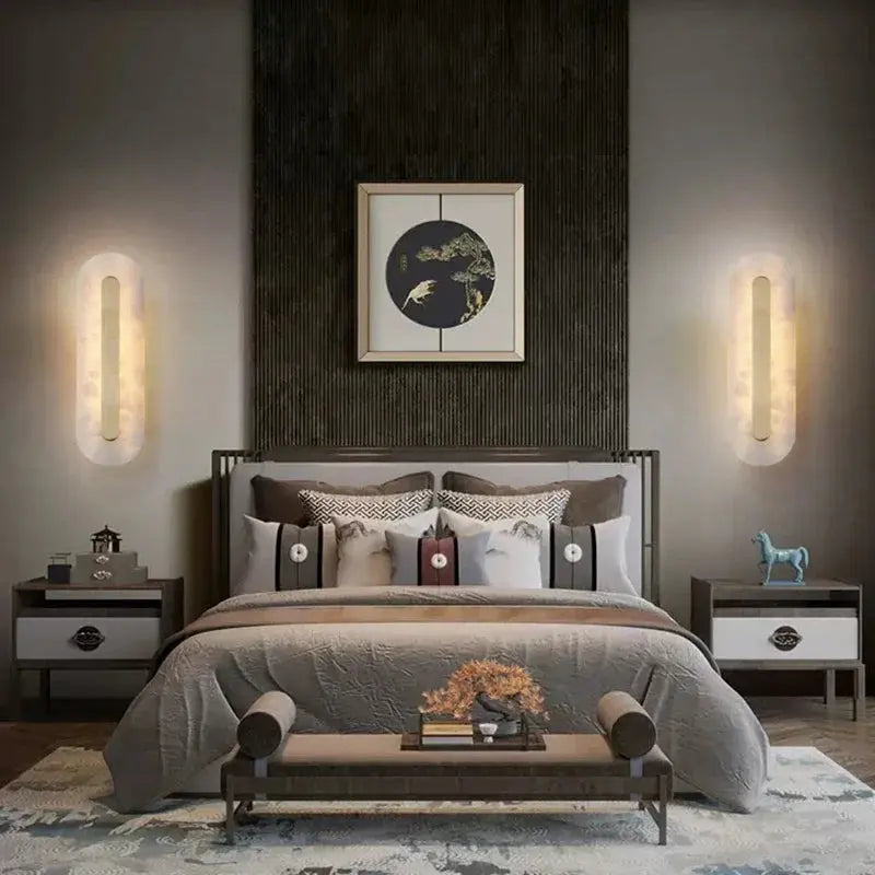 Aurielle Marble Oval Wall Lamp – Modern LED Indoor Marble Wall Sconce Bedside Hallway Lighting Fixture