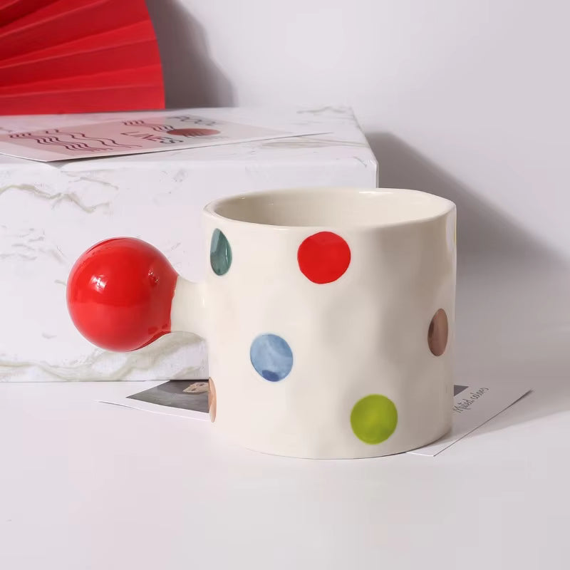 Amoré Ceramic Coffee Mug – Handpainted Heart Polka Dot Novelty Cup Large Handle Kitchen Dining