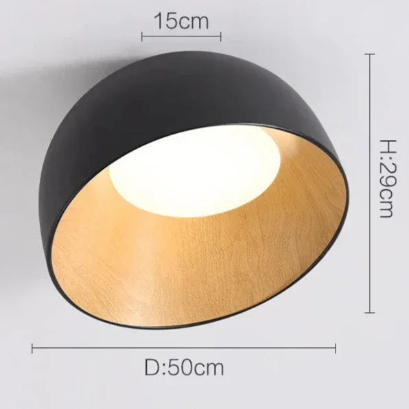 Timbrel Flush Mount Ceiling Light – Modern Black Wood Grain LED Round Living Room Bedroom Decorative Lighting