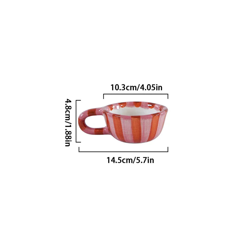 Brezza Stripe Ceramic Mug – Mid Century Modern Decorative Coffee Cup Pink Orange Kitchen Decor