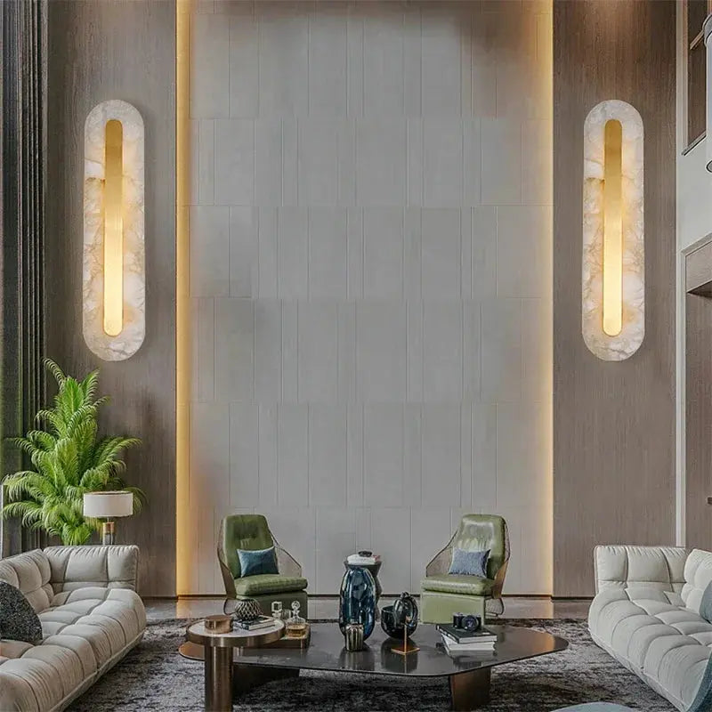 Aurielle Marble Oval Wall Lamp – Modern LED Indoor Marble Wall Sconce Bedside Hallway Lighting Fixture