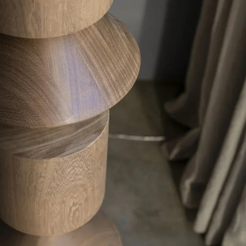 Totem Sculptural Floor Lamp – Modern Wooden Geometric Living Room Decorative Lighting Natural Oak