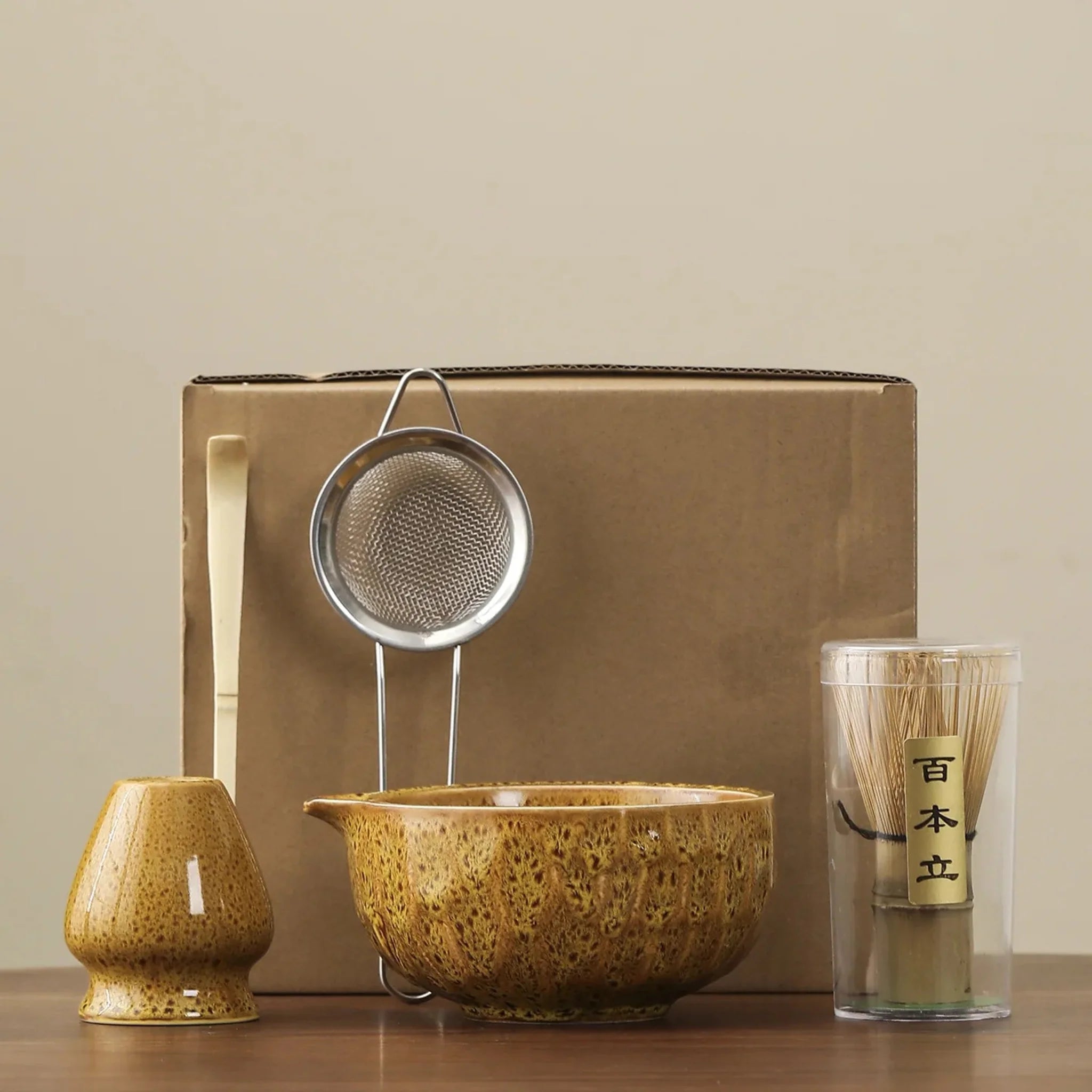 HanaKō Matcha Ceremony Set – Japanese Tea Ceremony Kit Bamboo Whisk Bowl Strainer Scoop 5-Piece Gift