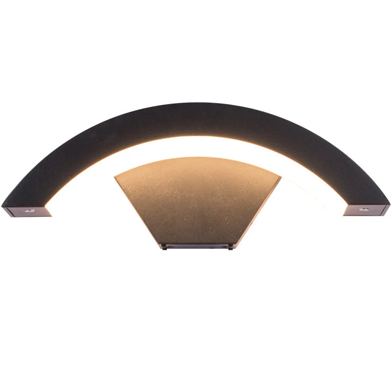 Modern Curved Outdoor Wall Lamp with Ambient LED Glow – Waterproof Exterior Architectural Light