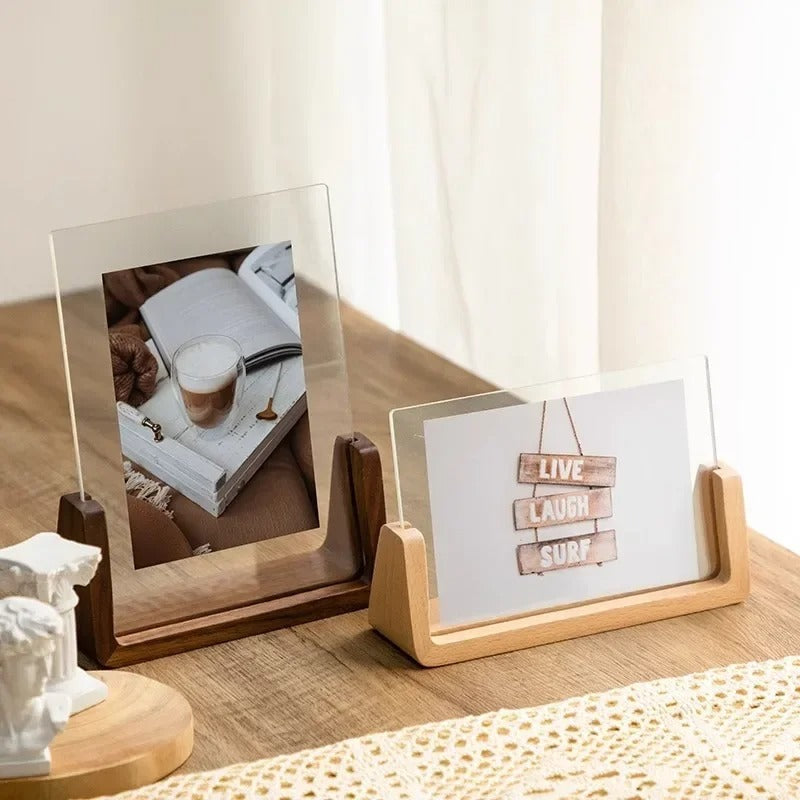 Acrevo Desktop Photo Frame – Acrylic Picture Display Beech Wood Base Decorative Home Office