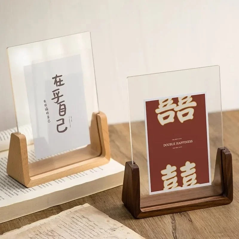 Acrevo Desktop Photo Frame – Acrylic Picture Display Beech Wood Base Decorative Home Office