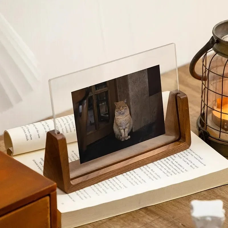 Acrevo Desktop Photo Frame – Acrylic Picture Display Beech Wood Base Decorative Home Office