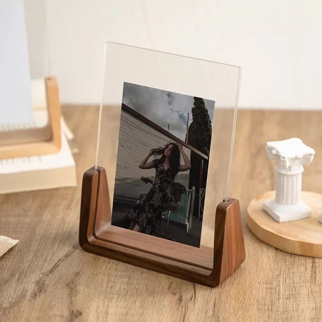 Acrevo Desktop Photo Frame – Acrylic Picture Display Beech Wood Base Decorative Home Office