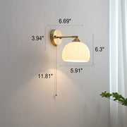 Brass Ribbed Glass Wall Lamp  – Textured Dome Pull-Chain Switch